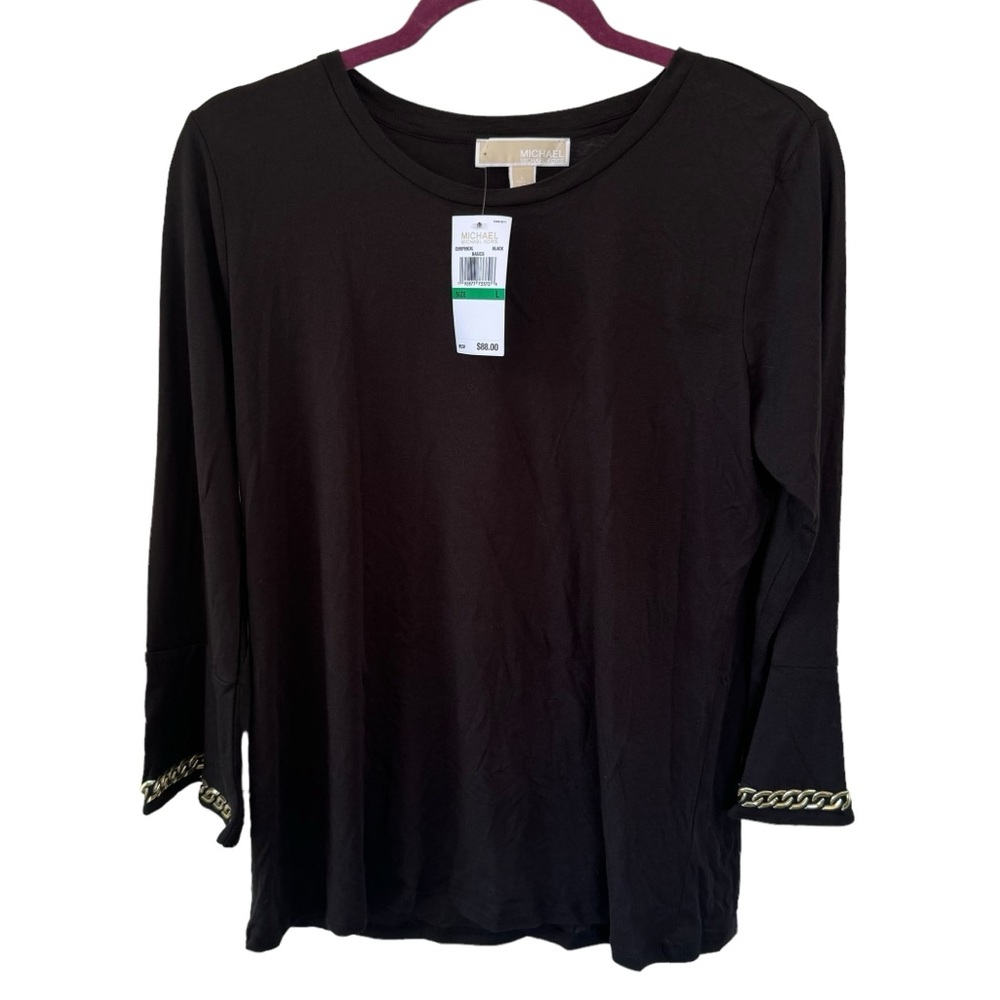 Michael Kors black top -- 3/4 sleeve with gold chain detailing - size large